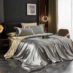 Luxury Silk Bedding Set with Solid Color Duvet Cover