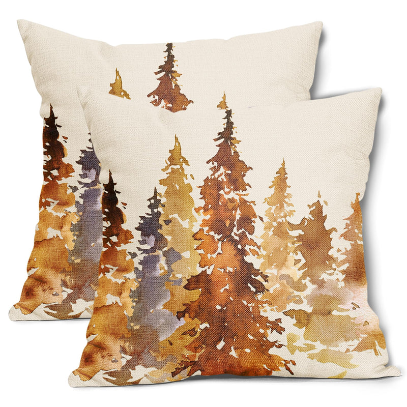 Burnt Orange Fall Tree Pillow Covers 18X18 in Set of 2 Nature Themed Autumn Decorative Pillow Cases Watercolor Rustic Forest Pillowcase Home Decor for Living Room Couch Patio Sofa Porch Outdoor