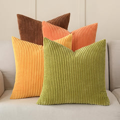 Volcanics Set of 4 Fall Orange Corduroy Decorative Throw Pillow Covers 20x20 Inch Modern Yellow Green Gradient Couch Pillow Covers Rustic Western Striped Cushion Covers for Bed Sofa Living Room