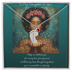 To My Daughter-In-Law - Baby foot Birthstone Necklace