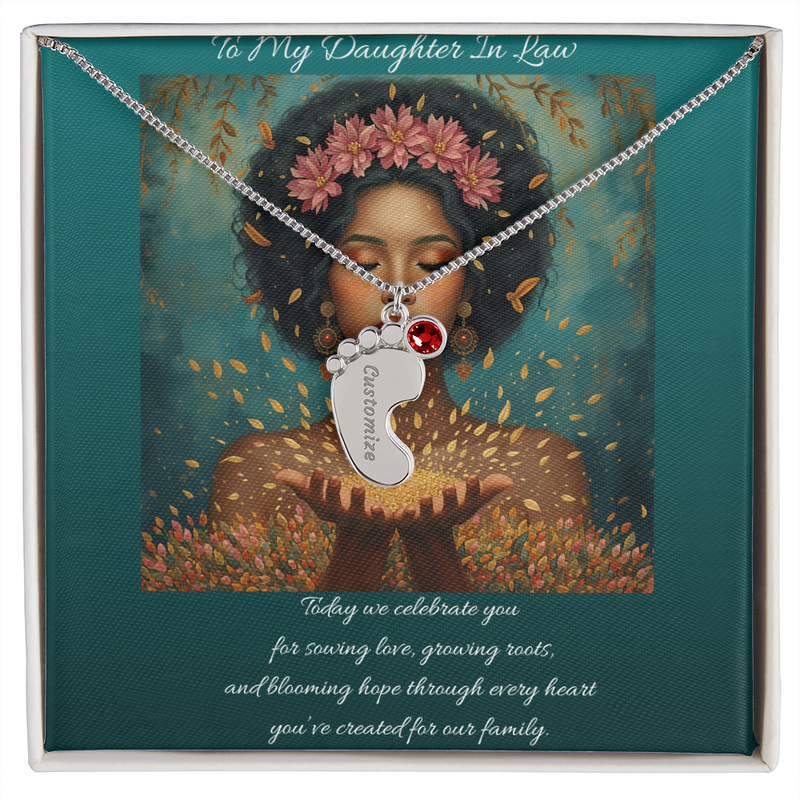 To My Daughter-In-Law - Baby foot Birthstone Necklace
