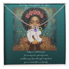 To My Daughter-In-Law - Baby foot Birthstone Necklace