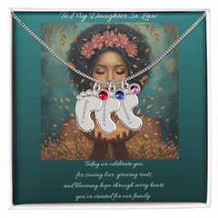 To My Daughter-In-Law - Baby foot Birthstone Necklace