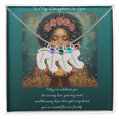 To My Daughter-In-Law - Baby foot Birthstone Necklace