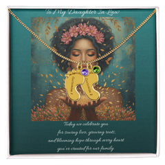 To My Daughter-In-Law - Baby foot Birthstone Necklace