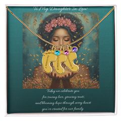 To My Daughter-In-Law - Baby foot Birthstone Necklace