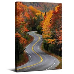 Giant Landscape Wall Art for Living Room Red Maple Trees Highway Fall Pictures Wall Decor Winding Road Scenic Canvas Prints Wildness Scenery Posters Natural Paintings Artwork for Room Decor 32"x48"