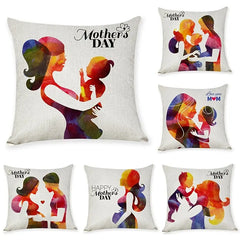 Mother's Day Linen Throw Pillowcase for Sofa (17.7in)